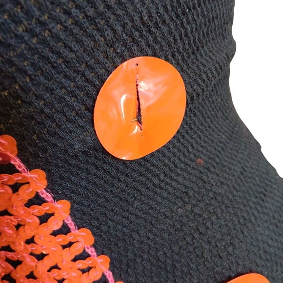 Medium Vintage 70's Halter Sequin Tutu Dress With Pink Bow & Green Ruffle Trim - Picture 6 of 7